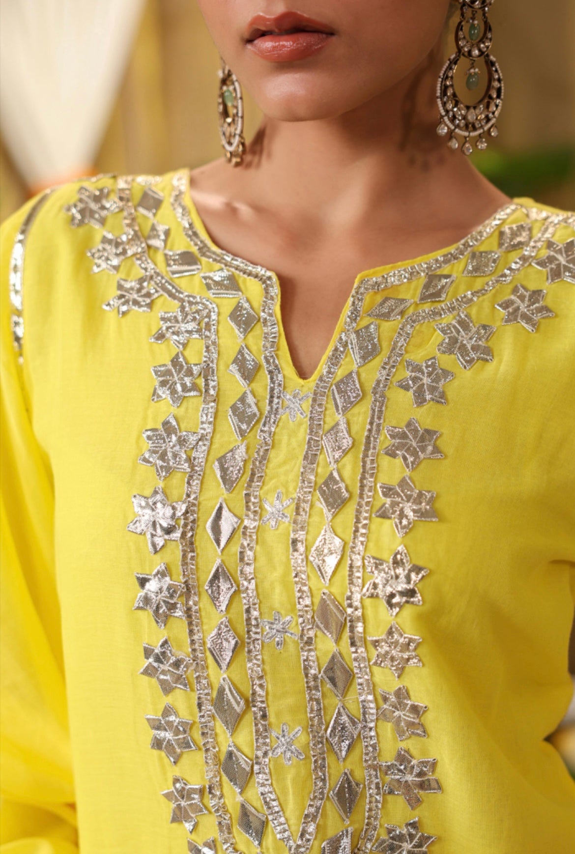 Cotton suits, cotton suits for women, festive dresses, yellow colour, gota hand work, detailed picture, zoomed.